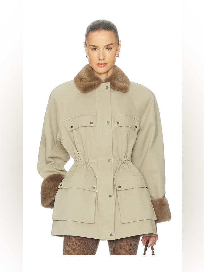Helsa The Balmoral Jacket With Faux Fur Trim In Khaki